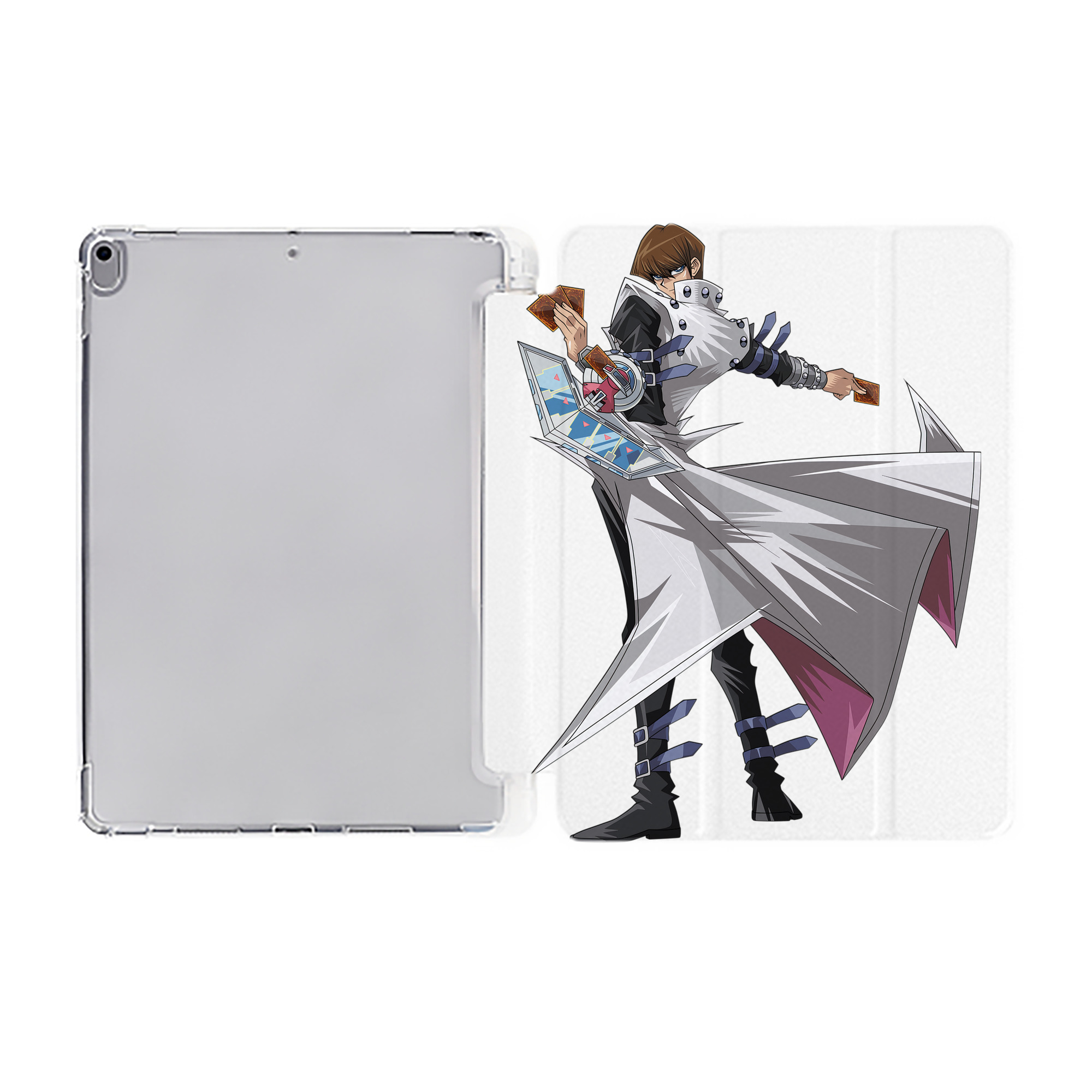 （画像用） 遊☆戯☆王 Yu-Gi-Oh! IPad ケース ペン収納付き 三つ折りスタンド PUレザー×シリコン 対応機種9.5/10.5/10.9インチ